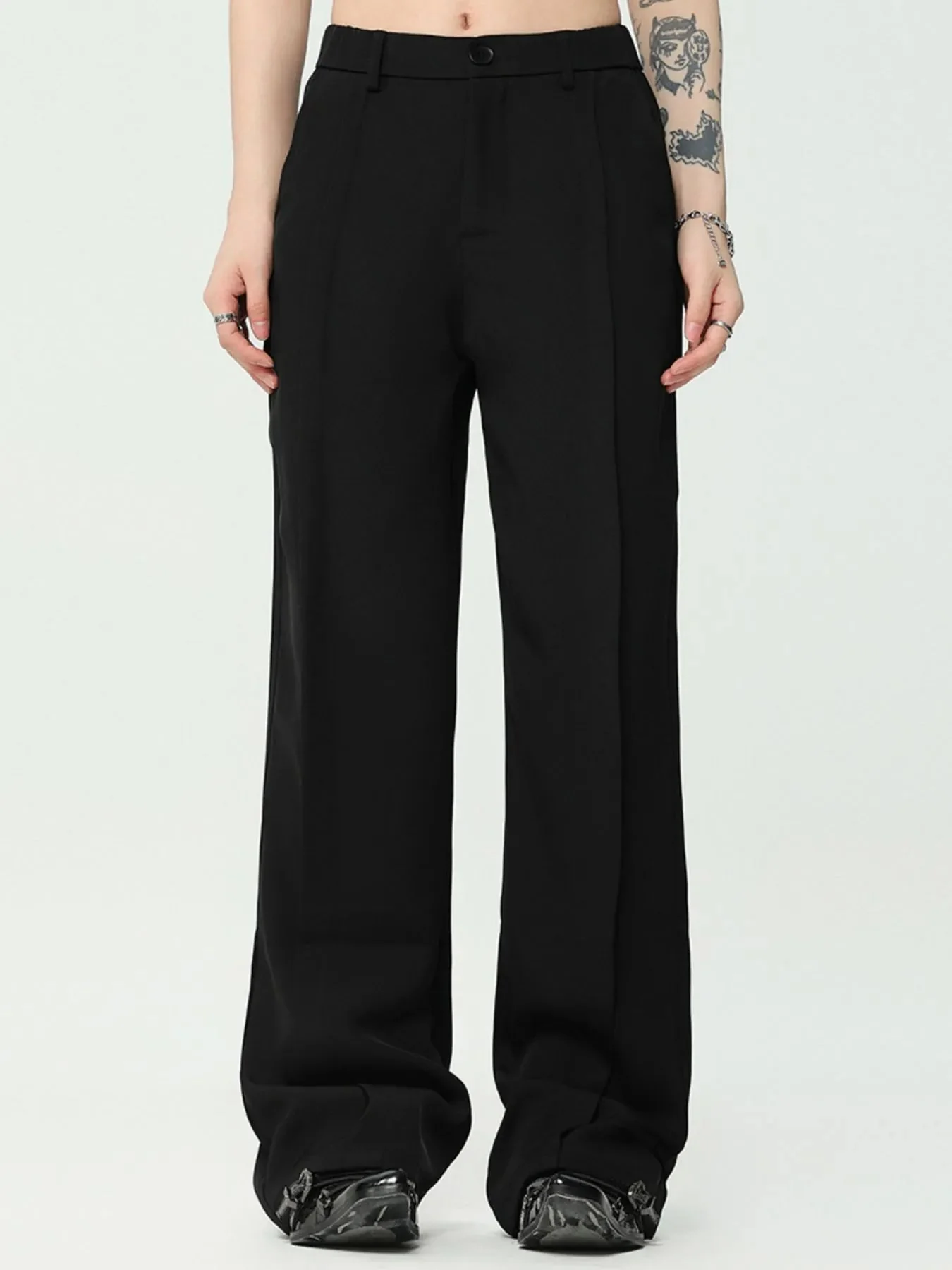 Mens Black Wide Leg Pants Belted with Pockets