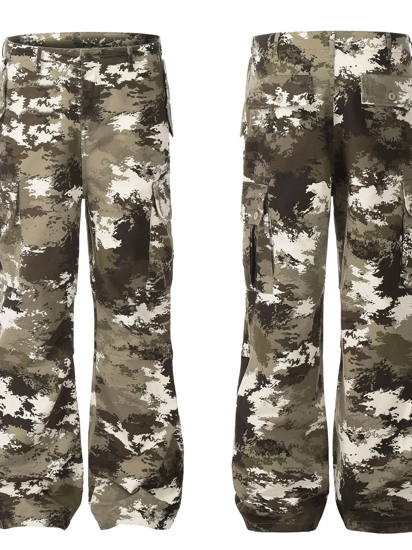 Mens Camouflage Wide Leg Cargo Pants in Green