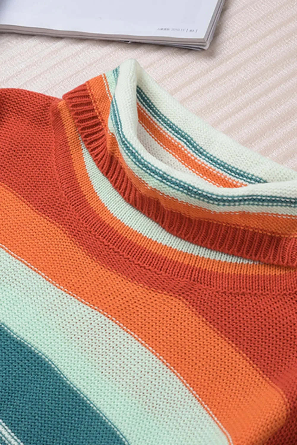 Striped Turtleneck Sweater - Soft Acrylic Knitwear