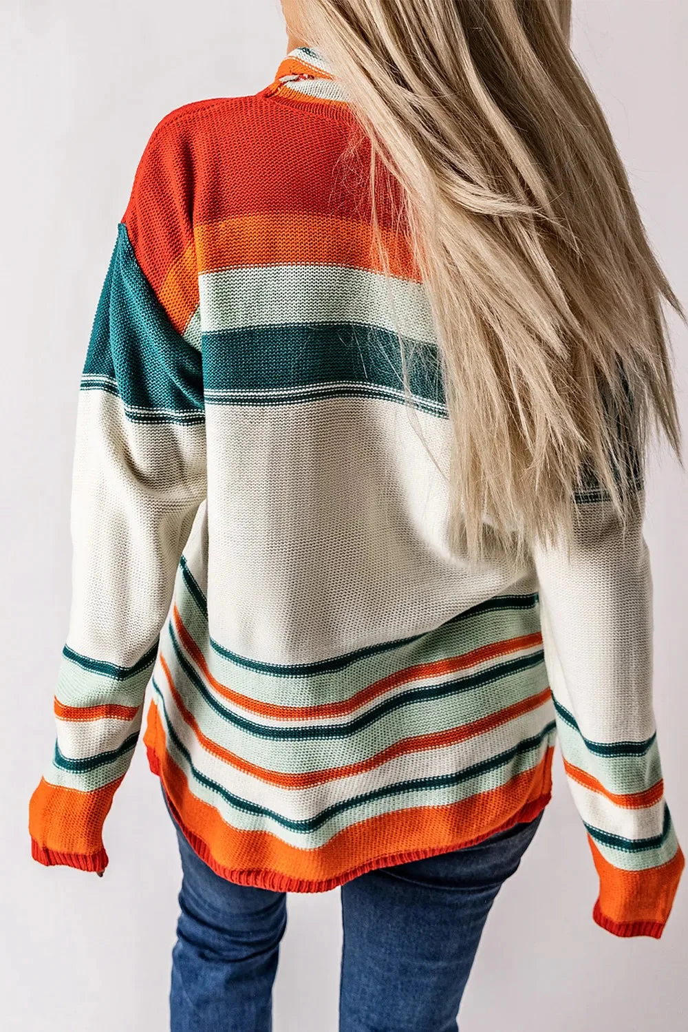 Striped Turtleneck Sweater - Soft Acrylic Knitwear
