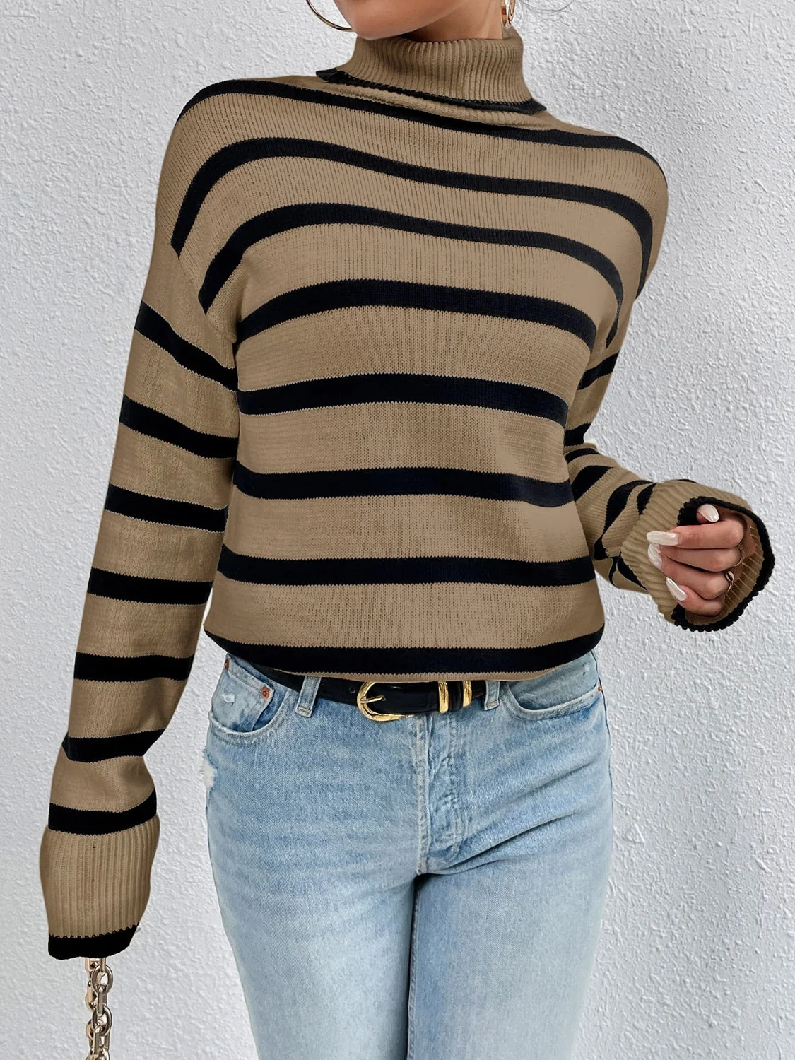 Striped Turtleneck Sweater in Multiple Colors