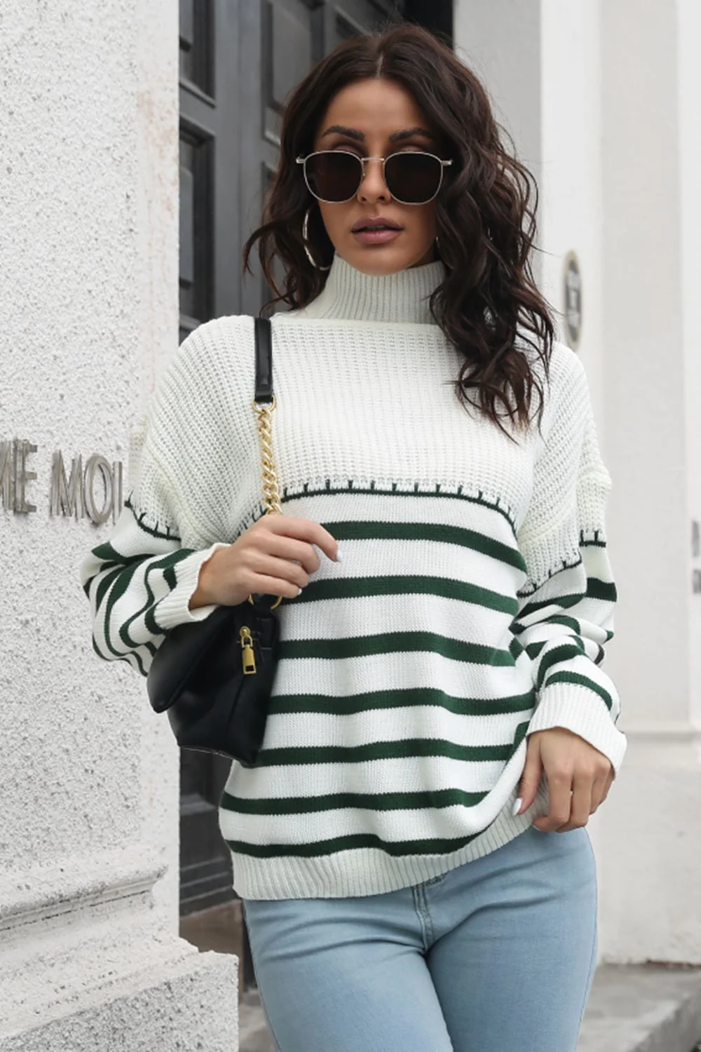 Trendsi Striped Turtleneck Acrylic Sweater