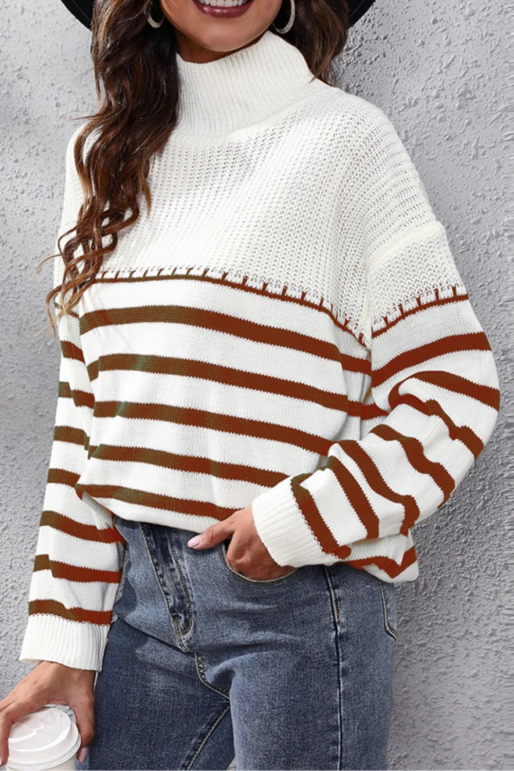 Trendsi Striped Turtleneck Acrylic Sweater