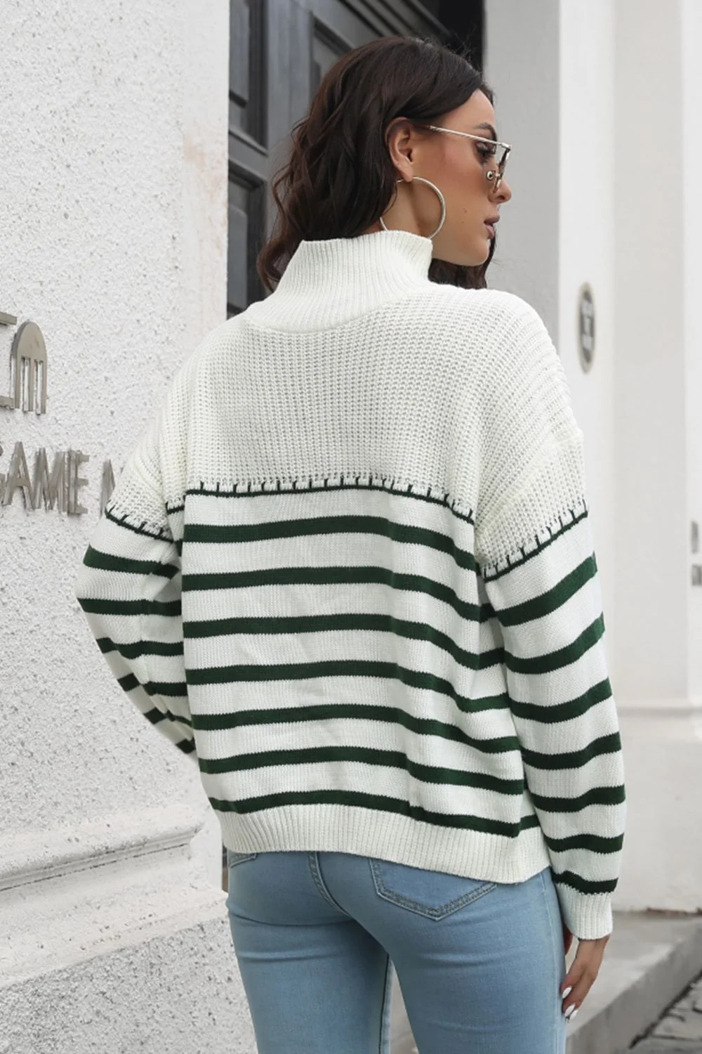 Trendsi Striped Turtleneck Acrylic Sweater