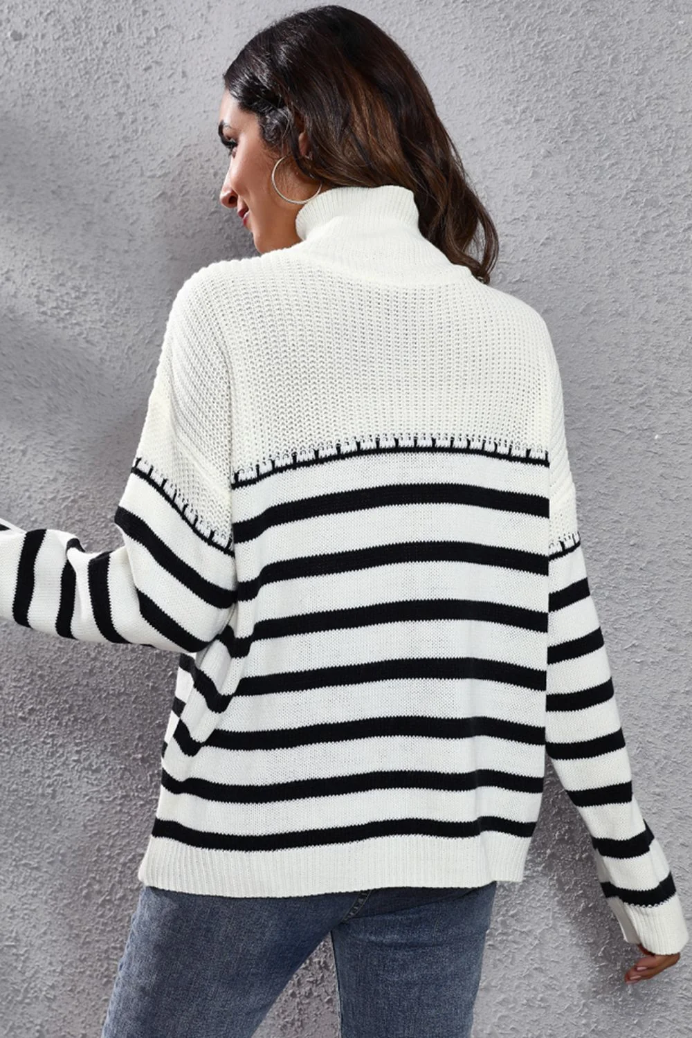 Trendsi Striped Turtleneck Acrylic Sweater