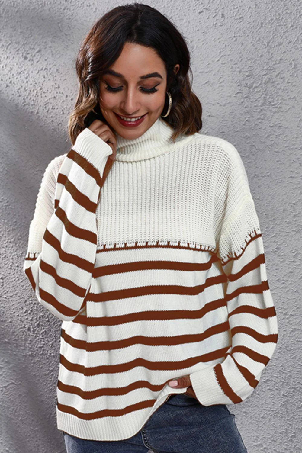 Trendsi Striped Turtleneck Acrylic Sweater