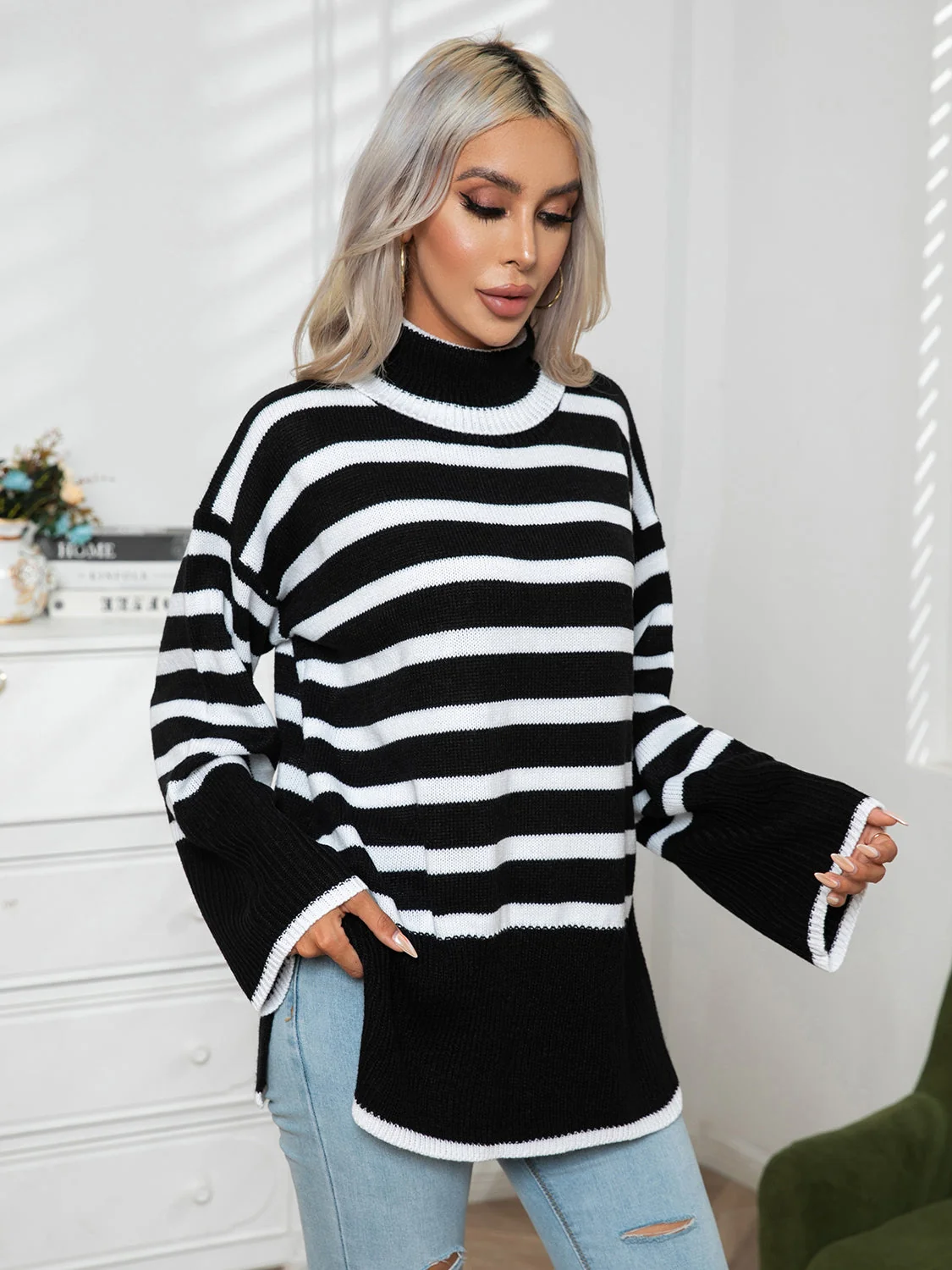 Classic Striped Turtleneck Sweater