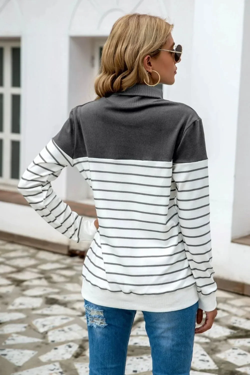 Contrast Striped Turtleneck Sweater in Various Colors