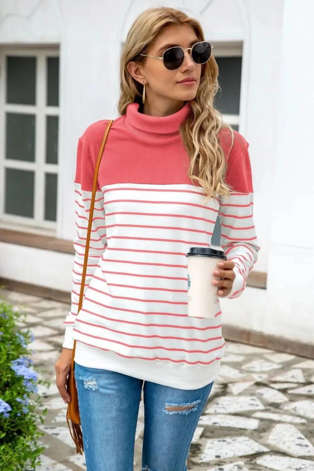 Contrast Striped Turtleneck Sweater in Various Colors