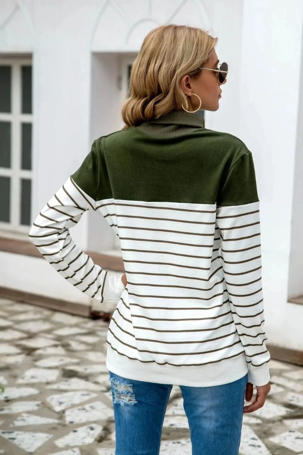 Contrast Striped Turtleneck Sweater in Various Colors