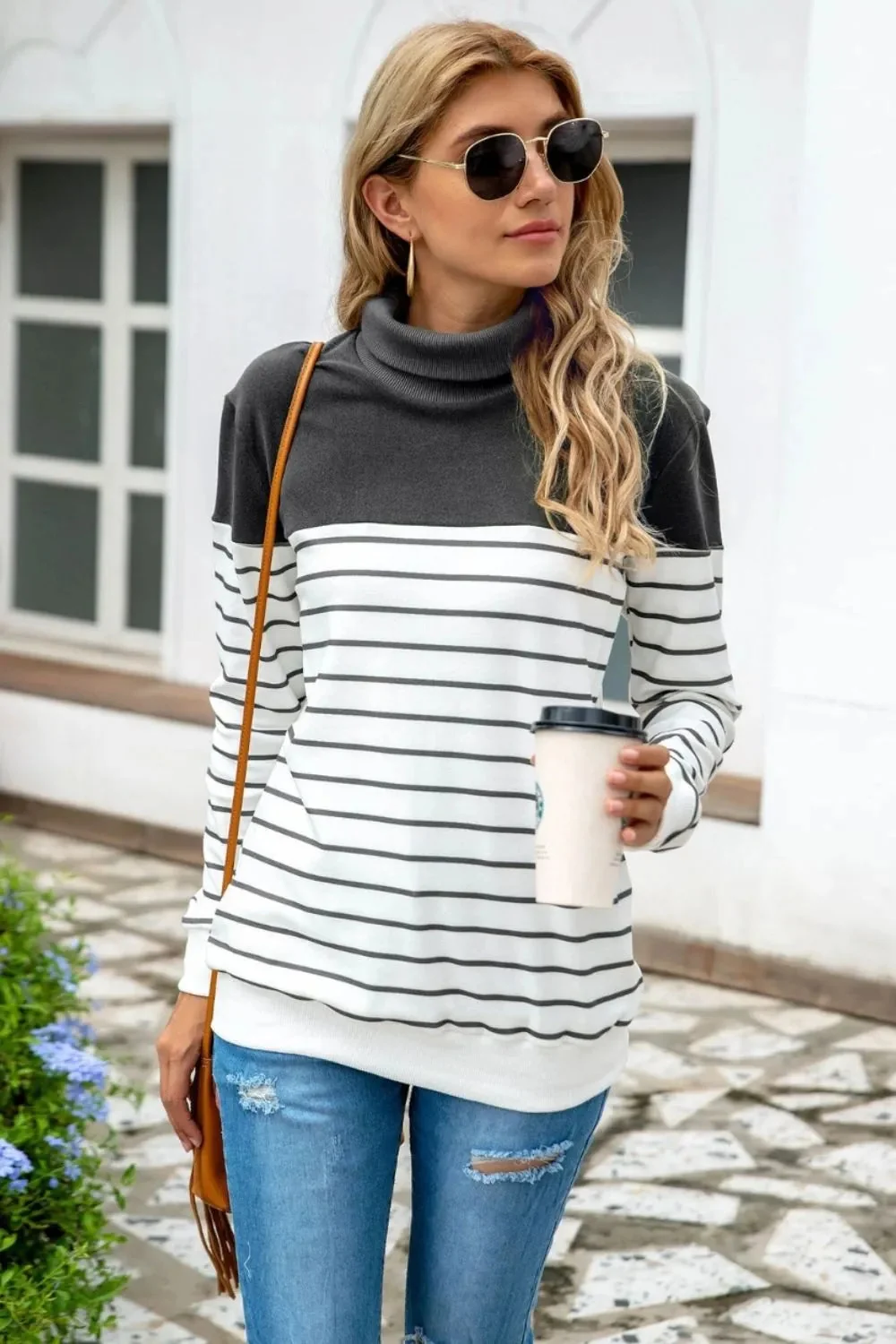 Contrast Striped Turtleneck Sweater in Various Colors