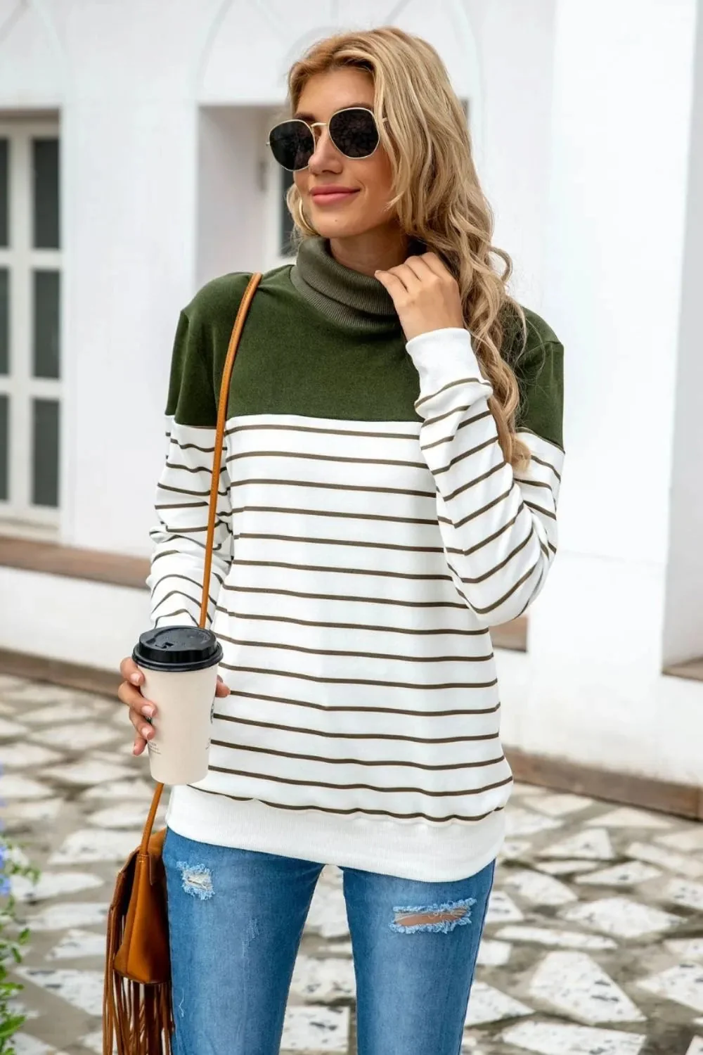 Contrast Striped Turtleneck Sweater in Various Colors