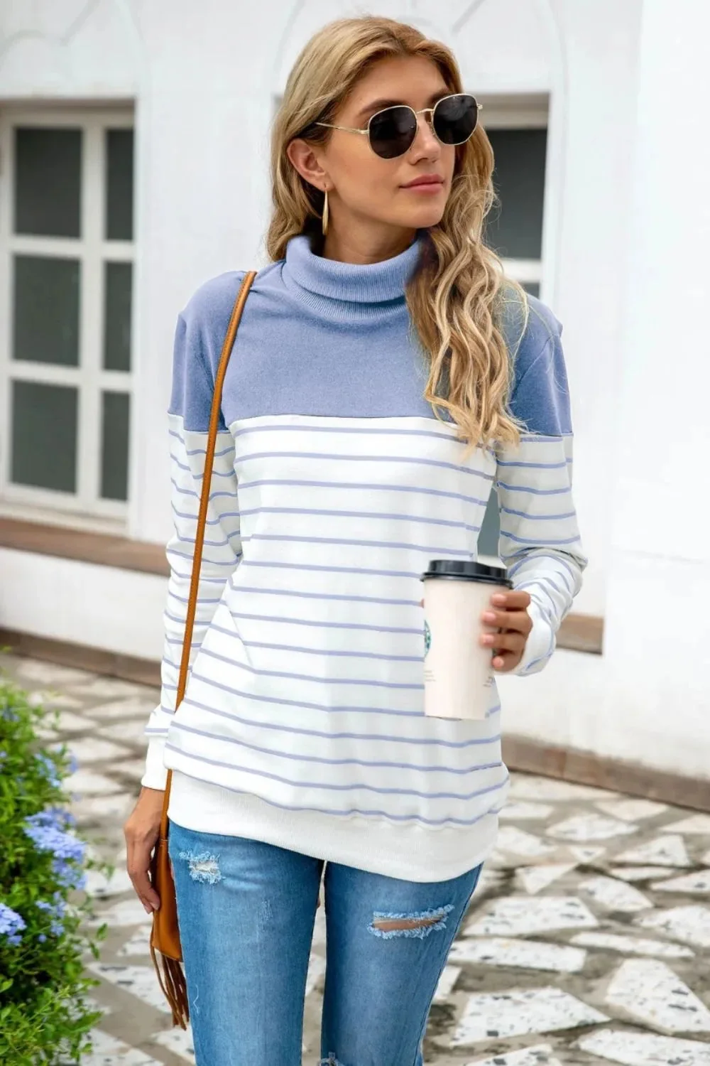 Contrast Striped Turtleneck Sweater in Various Colors