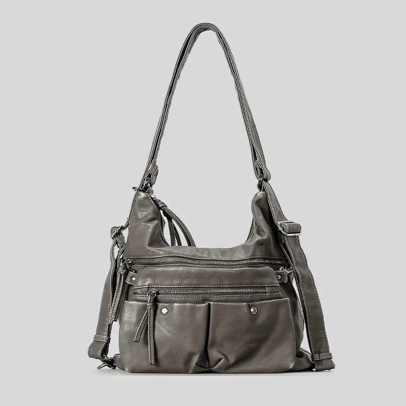 Stylish Shoulder Bag with Multiple Compartments - Gray