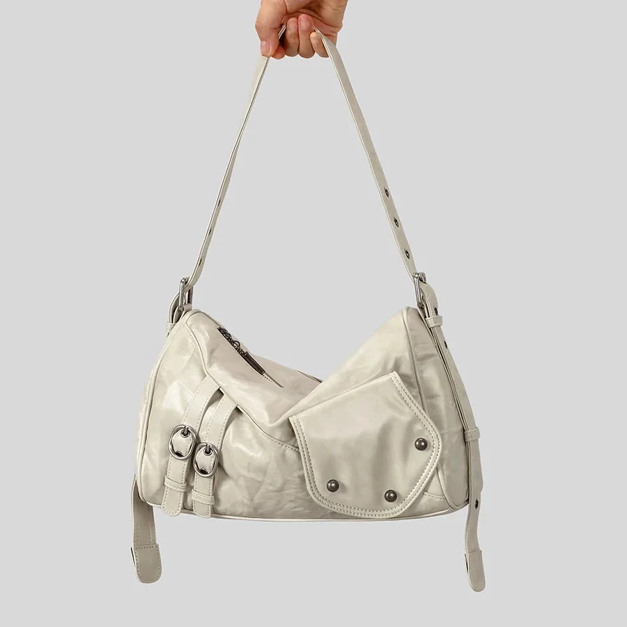 Rivet Leather Shoulder Bag - Modern Practicality & Versatile Style