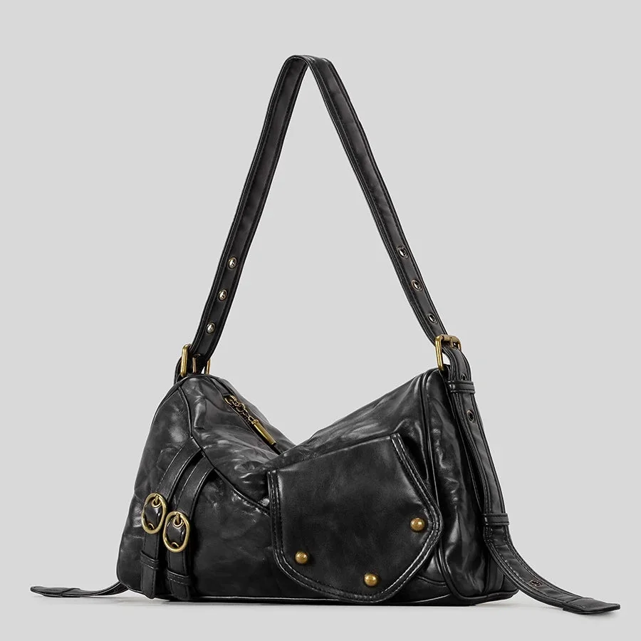 Rivet Leather Shoulder Bag - Modern Practicality & Versatile Style
