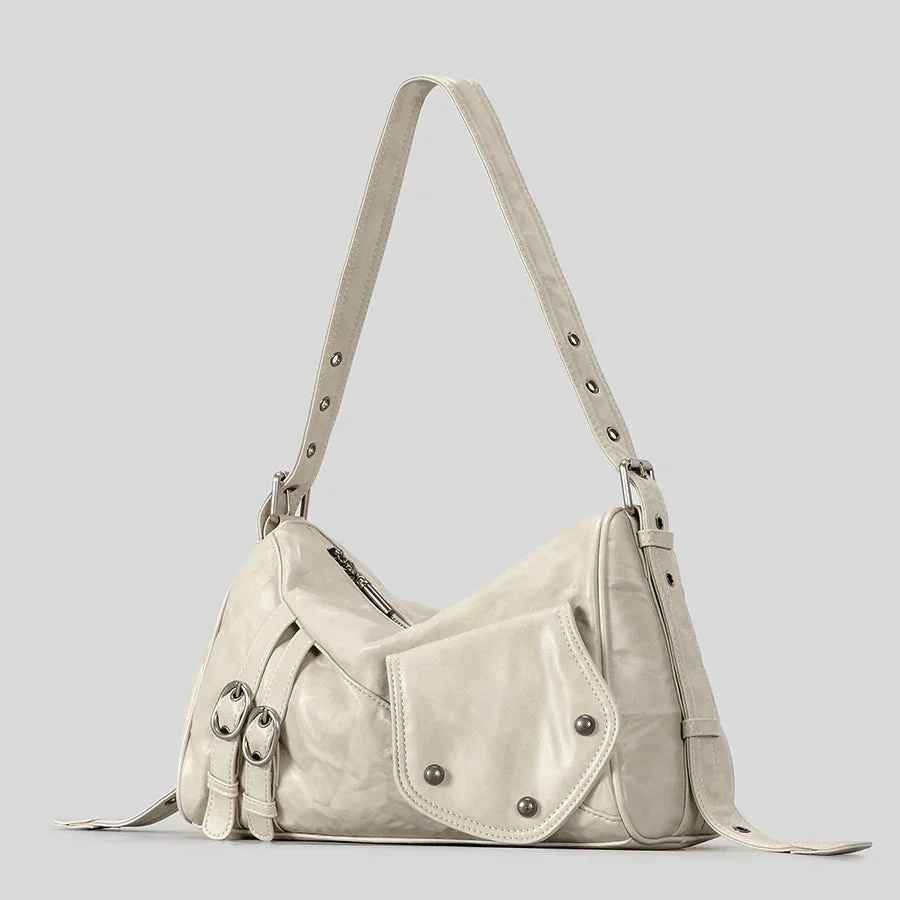 Rivet Leather Shoulder Bag - Modern Practicality & Versatile Style