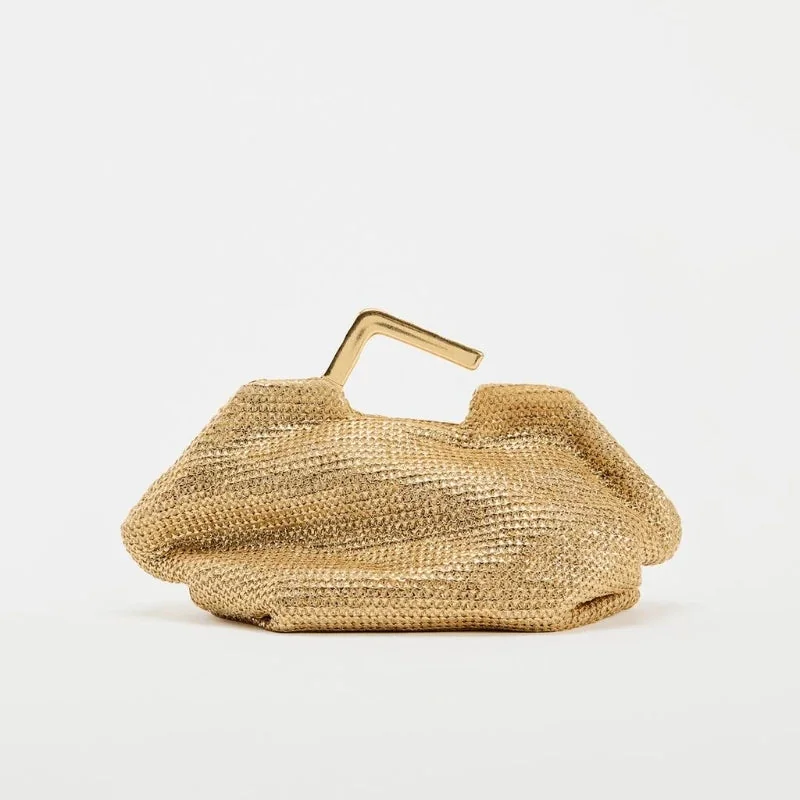 Glamour Gold Woven Handbag with Elegant Metal Details