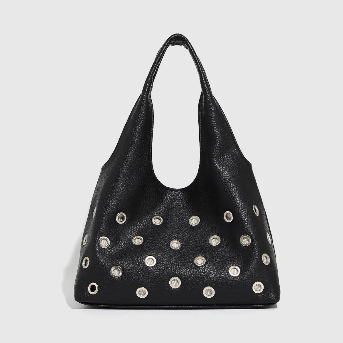 Black Leather Rivet Shoulder Bag - Edgy & Stylish Handbag