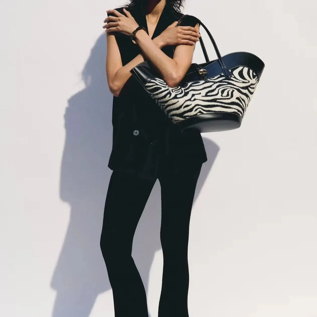 Zebra Print Wool & Leather Shopper Bag - Stylish & Functional