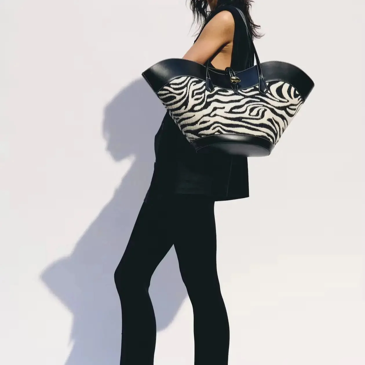 Zebra Print Wool & Leather Shopper Bag - Stylish & Functional
