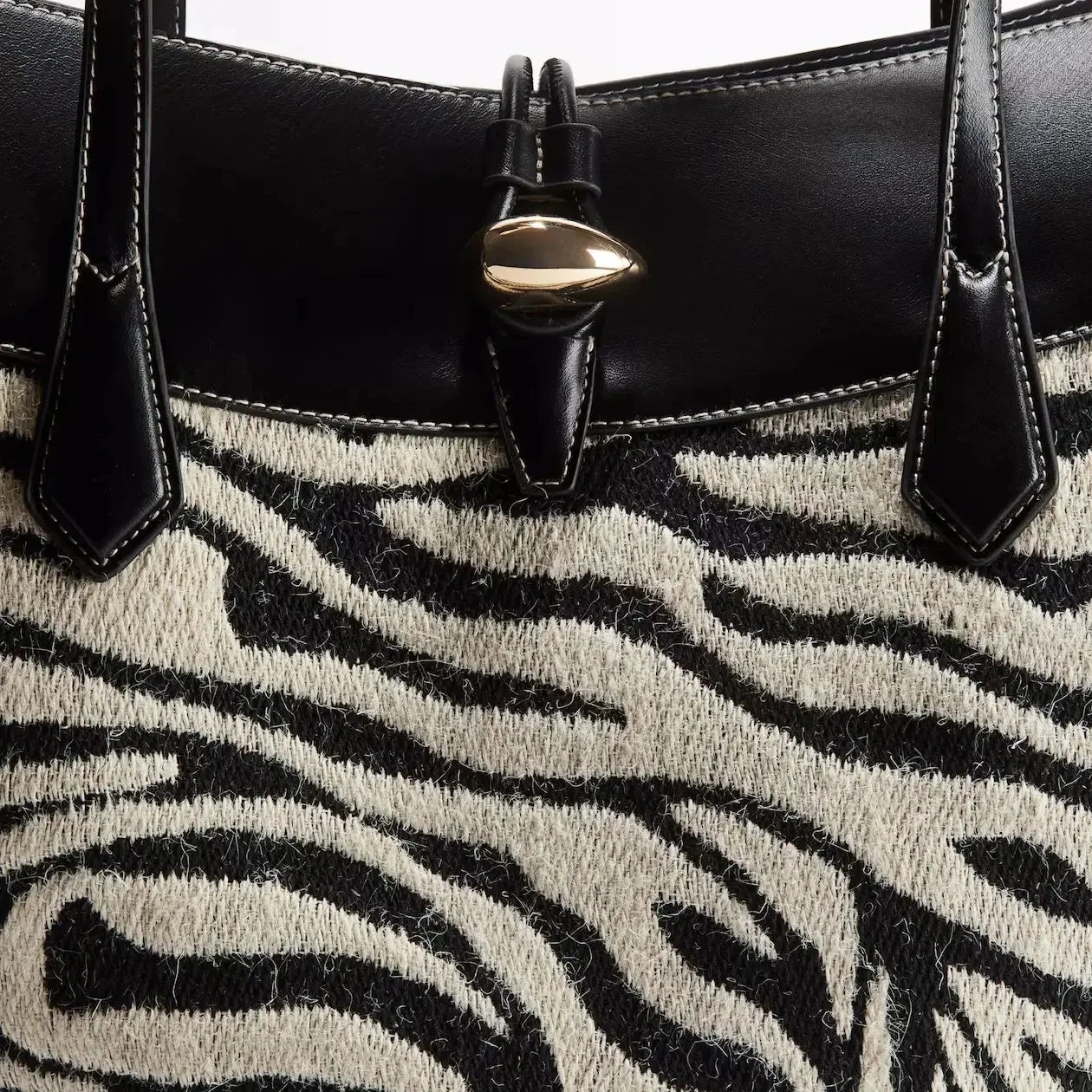 Zebra Print Wool & Leather Shopper Bag - Stylish & Functional