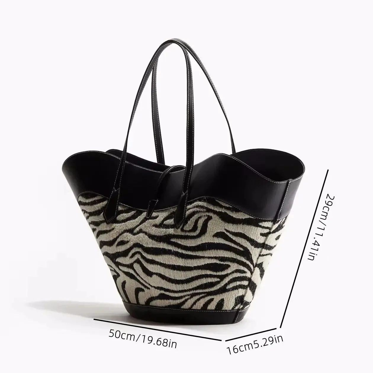 Zebra Print Wool & Leather Shopper Bag - Stylish & Functional