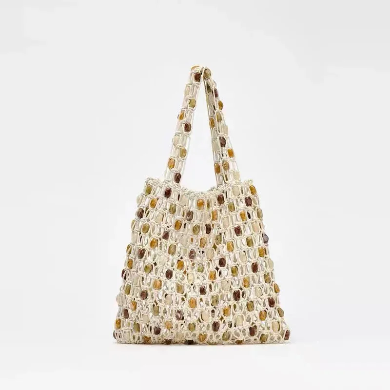 Beige Knit Shoulder Bag | Handcrafted Modern Elegance