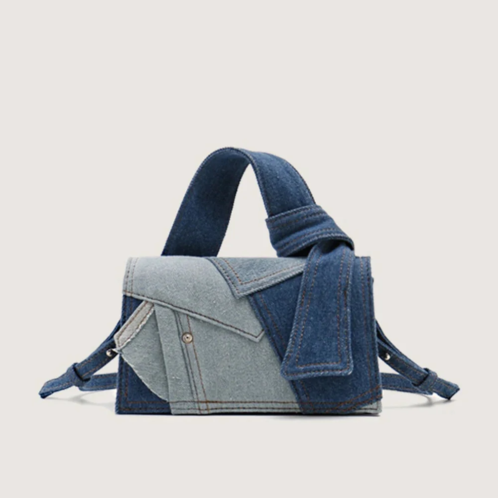 Denim Shoulder Strap Handbag with Unique Asymmetric Silhouette