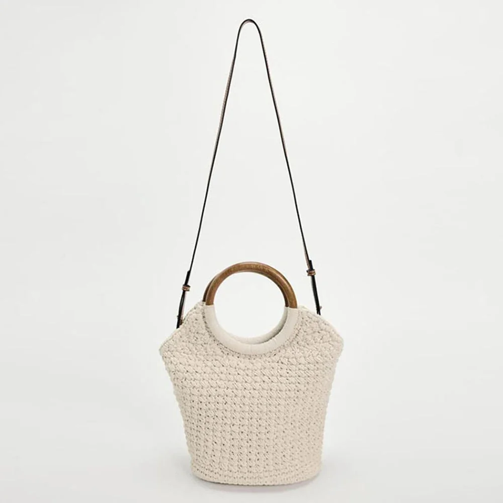 Beige Knitted Bucket Shoulder Bag