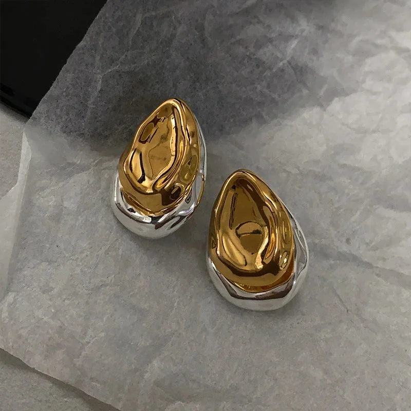 Gold Polished Drop Stud Earrings | Elegant Modern Design