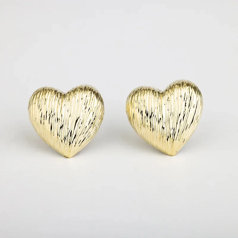 Elegant Aurora Heart Stud Earrings in Gold & Silver
