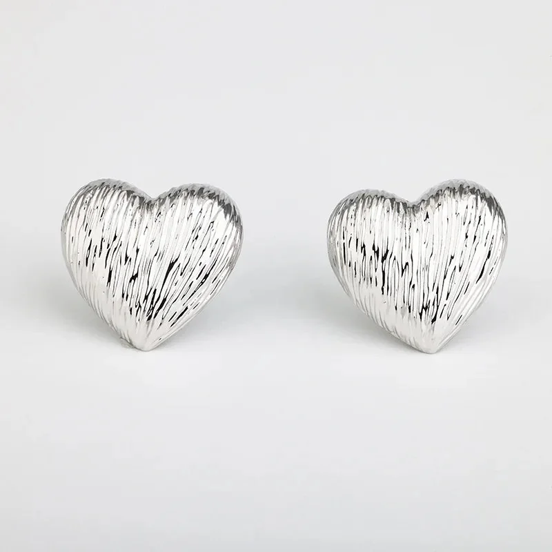 Elegant Aurora Heart Stud Earrings in Gold & Silver