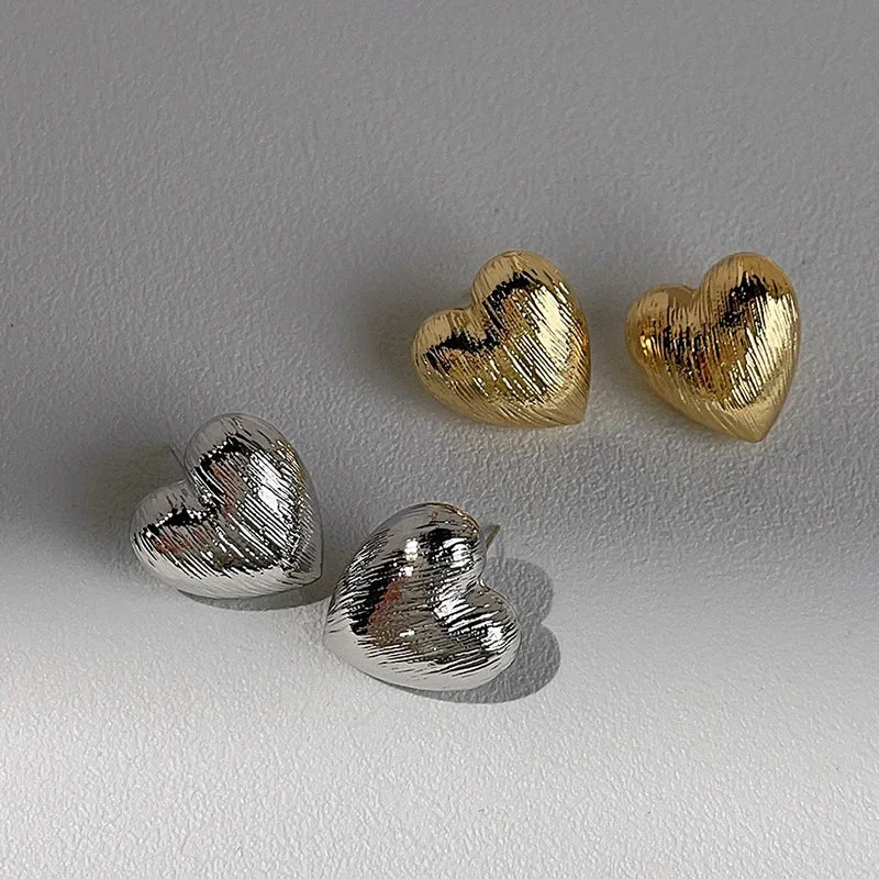 Elegant Aurora Heart Stud Earrings in Gold & Silver
