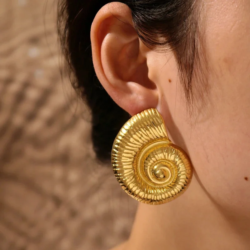 Golden Spiral Seashell Stud Earrings | Ocean Goddess Jewelry