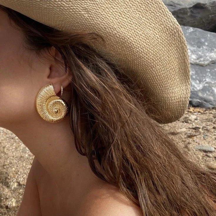 Golden Spiral Seashell Stud Earrings | Ocean Goddess Jewelry