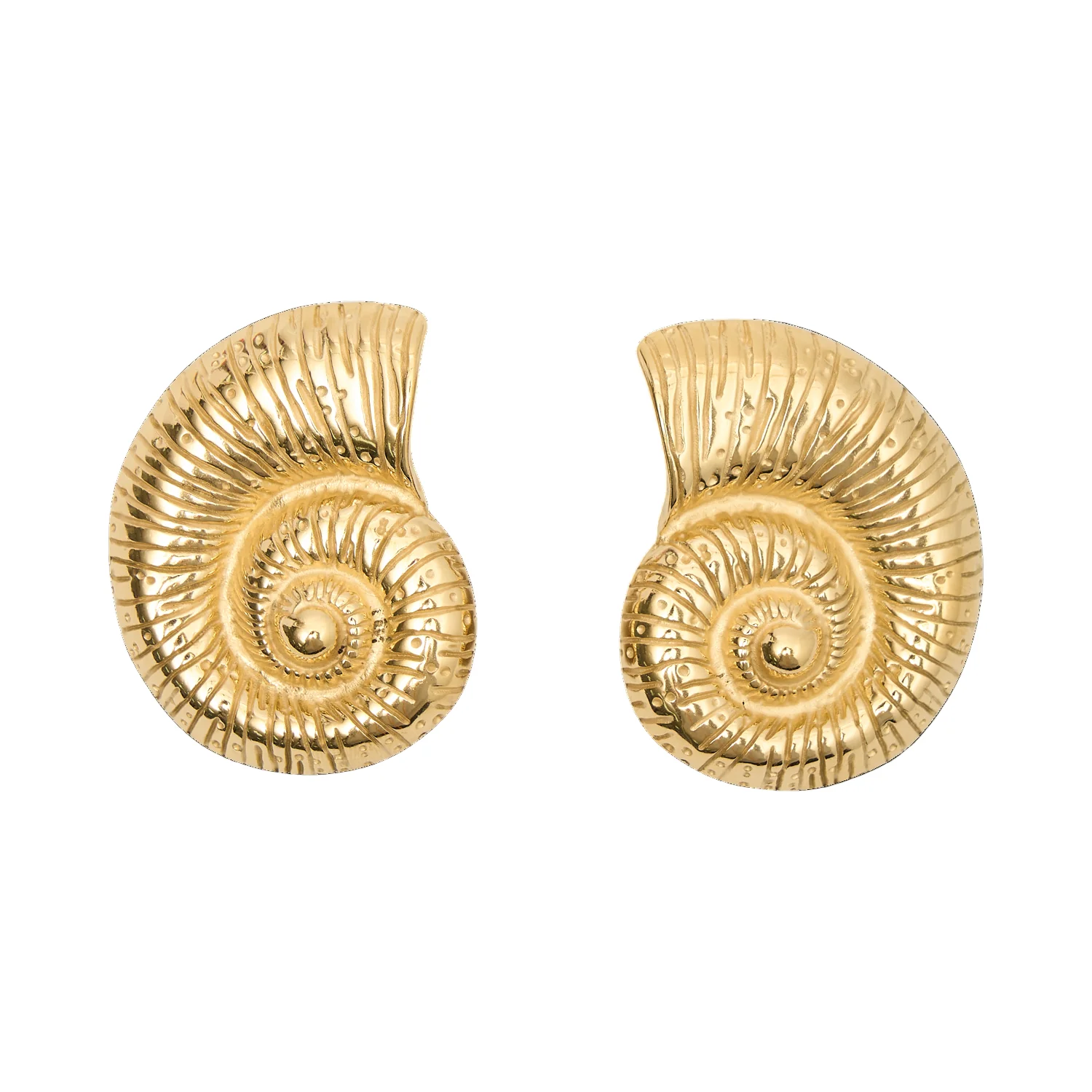 Golden Spiral Seashell Stud Earrings | Ocean Goddess Jewelry