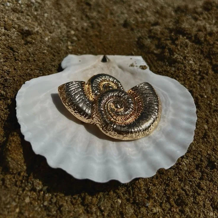 Golden Spiral Seashell Stud Earrings | Ocean Goddess Jewelry
