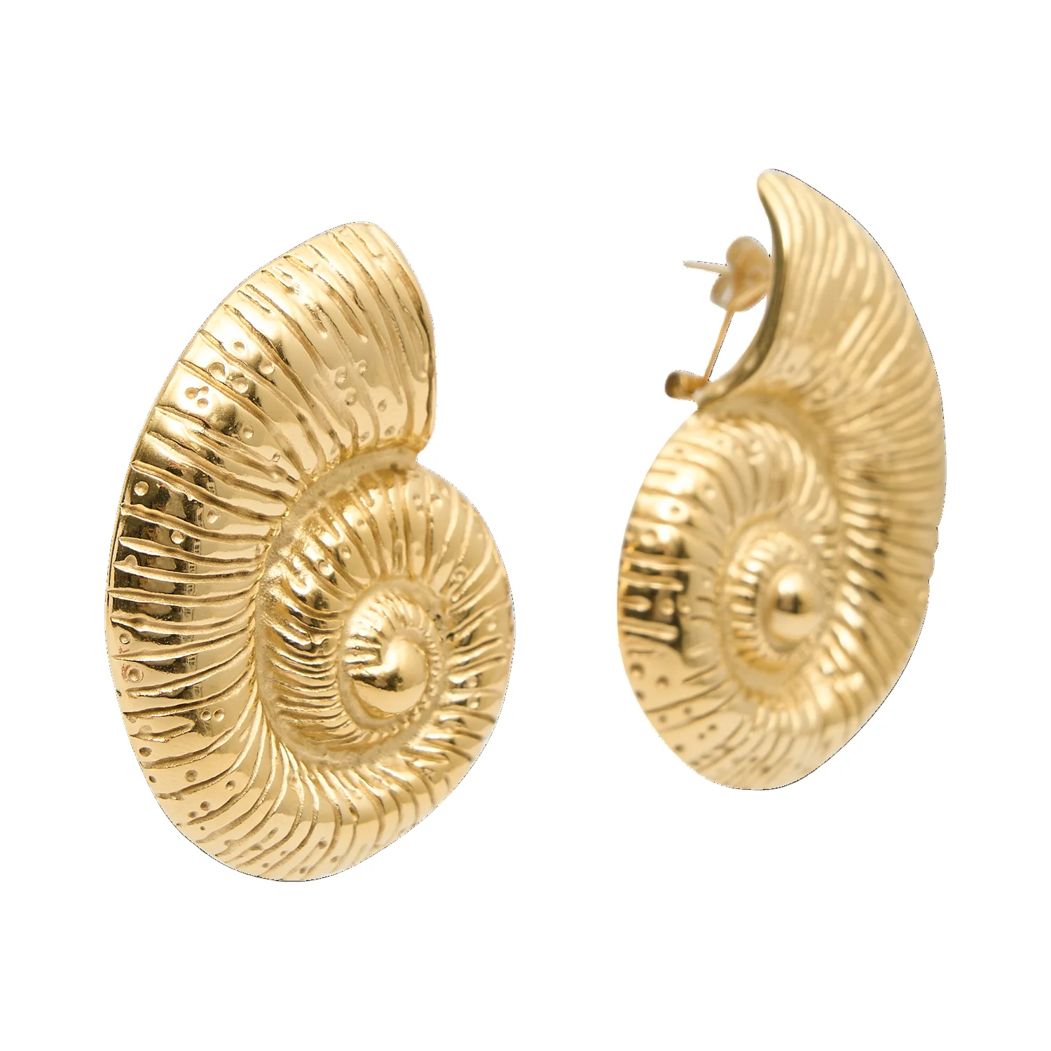 Golden Spiral Seashell Stud Earrings | Ocean Goddess Jewelry