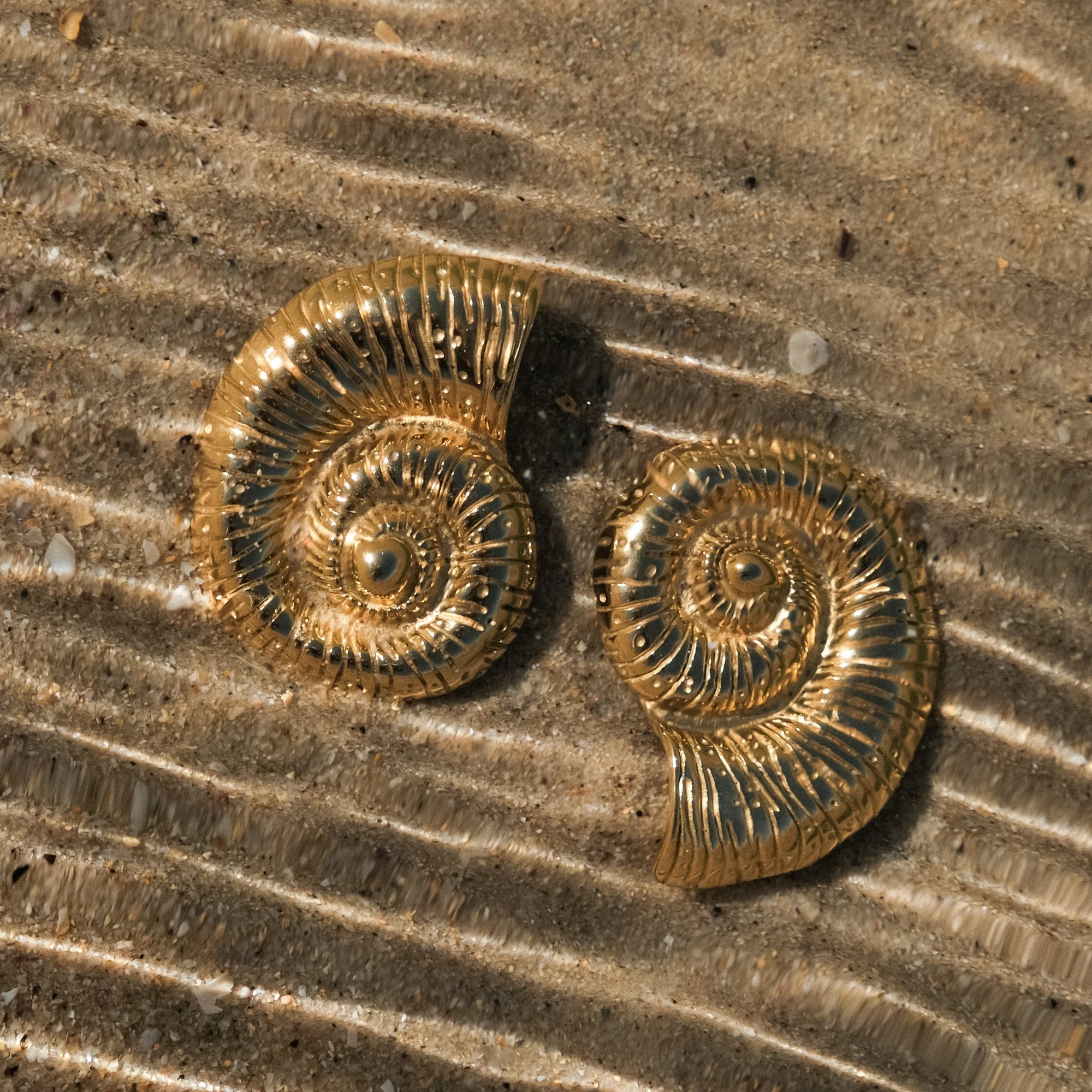 Golden Spiral Seashell Stud Earrings | Ocean Goddess Jewelry