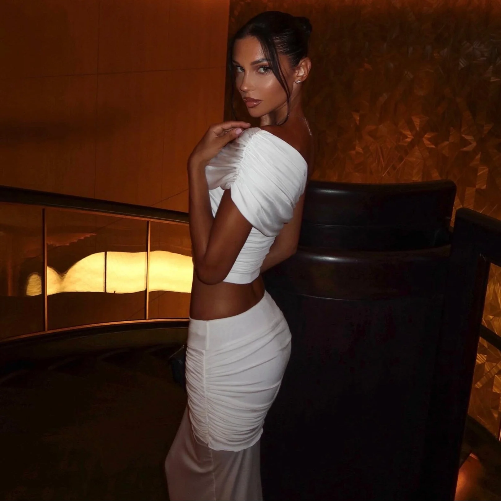 Elegant White One-Shoulder Matching Set for Women