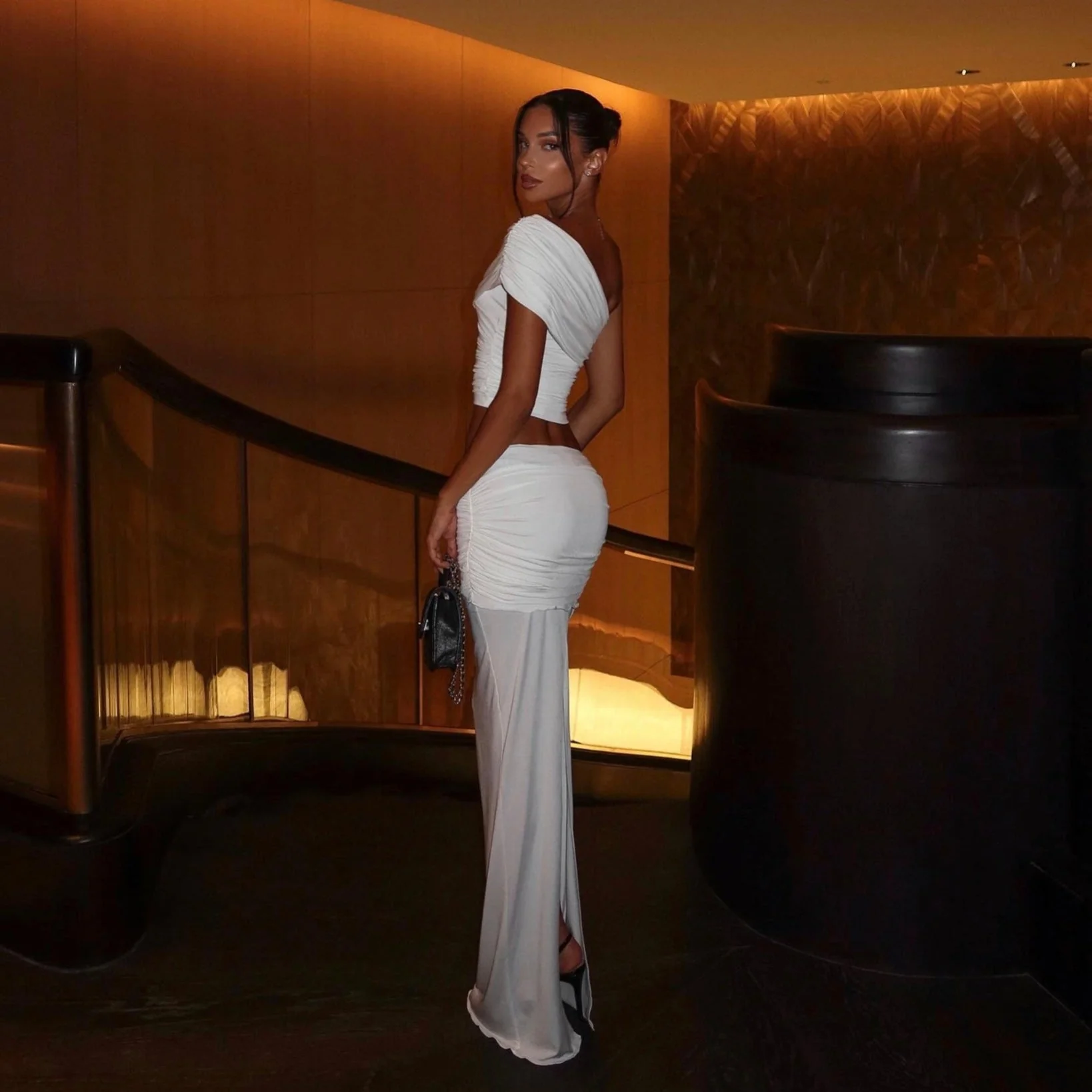 Elegant White One-Shoulder Matching Set for Women