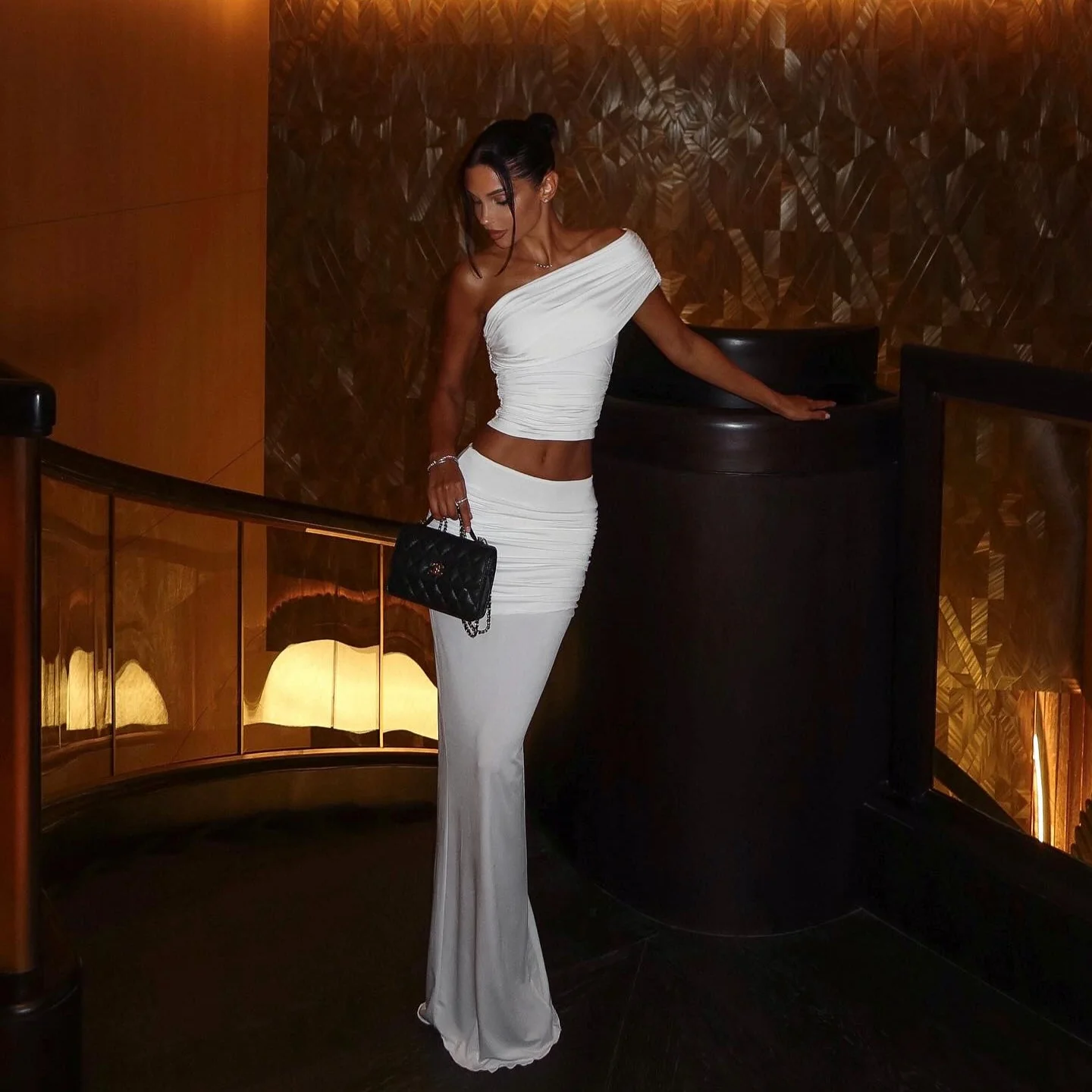 Elegant White One-Shoulder Matching Set for Women