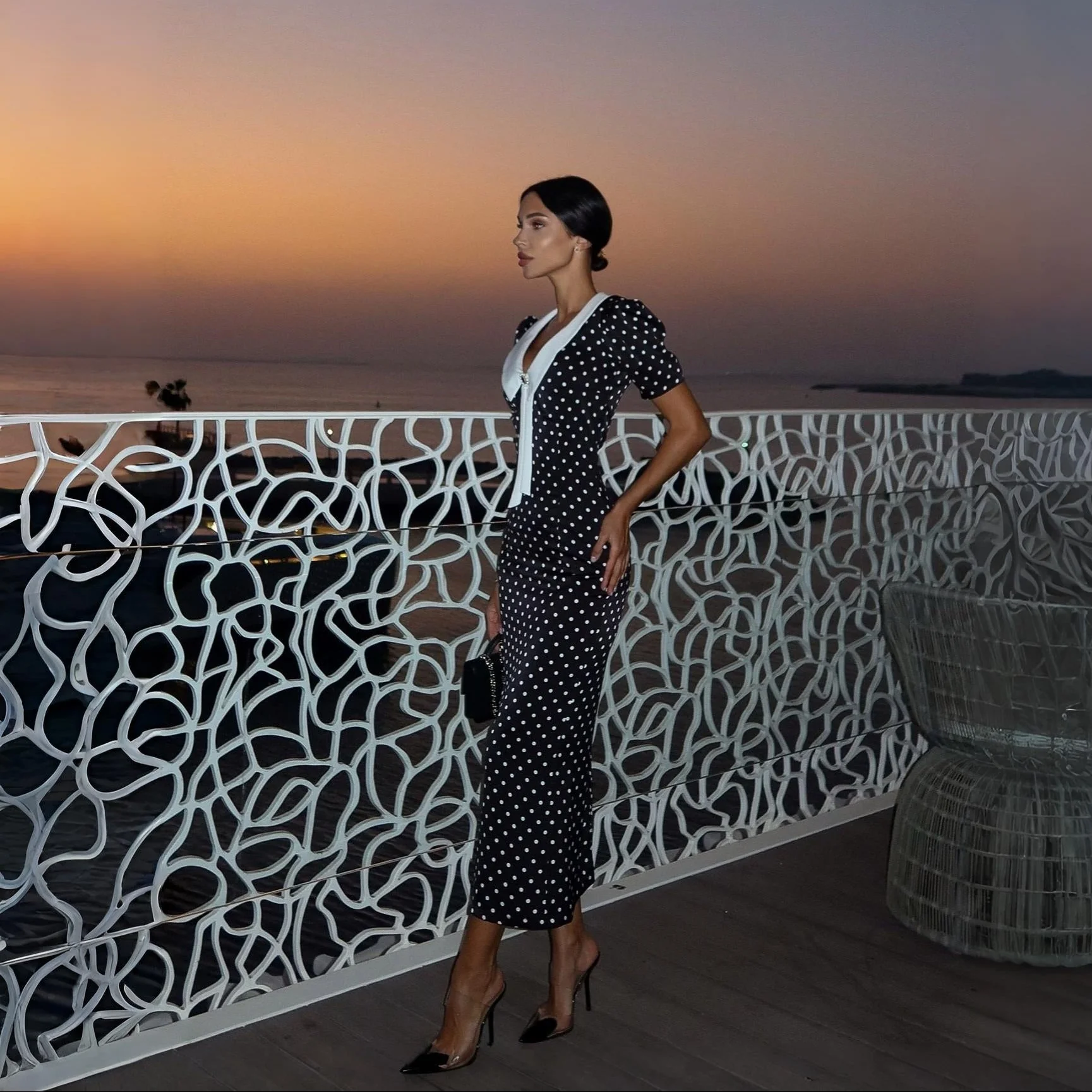 Vintage Polka Dot Midi Dress in Classic Black