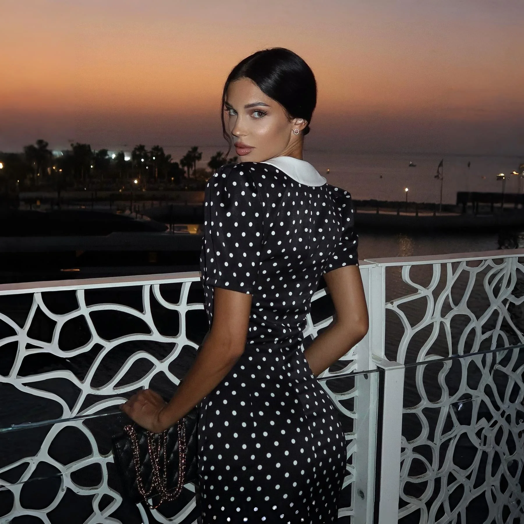 Vintage Polka Dot Midi Dress in Classic Black