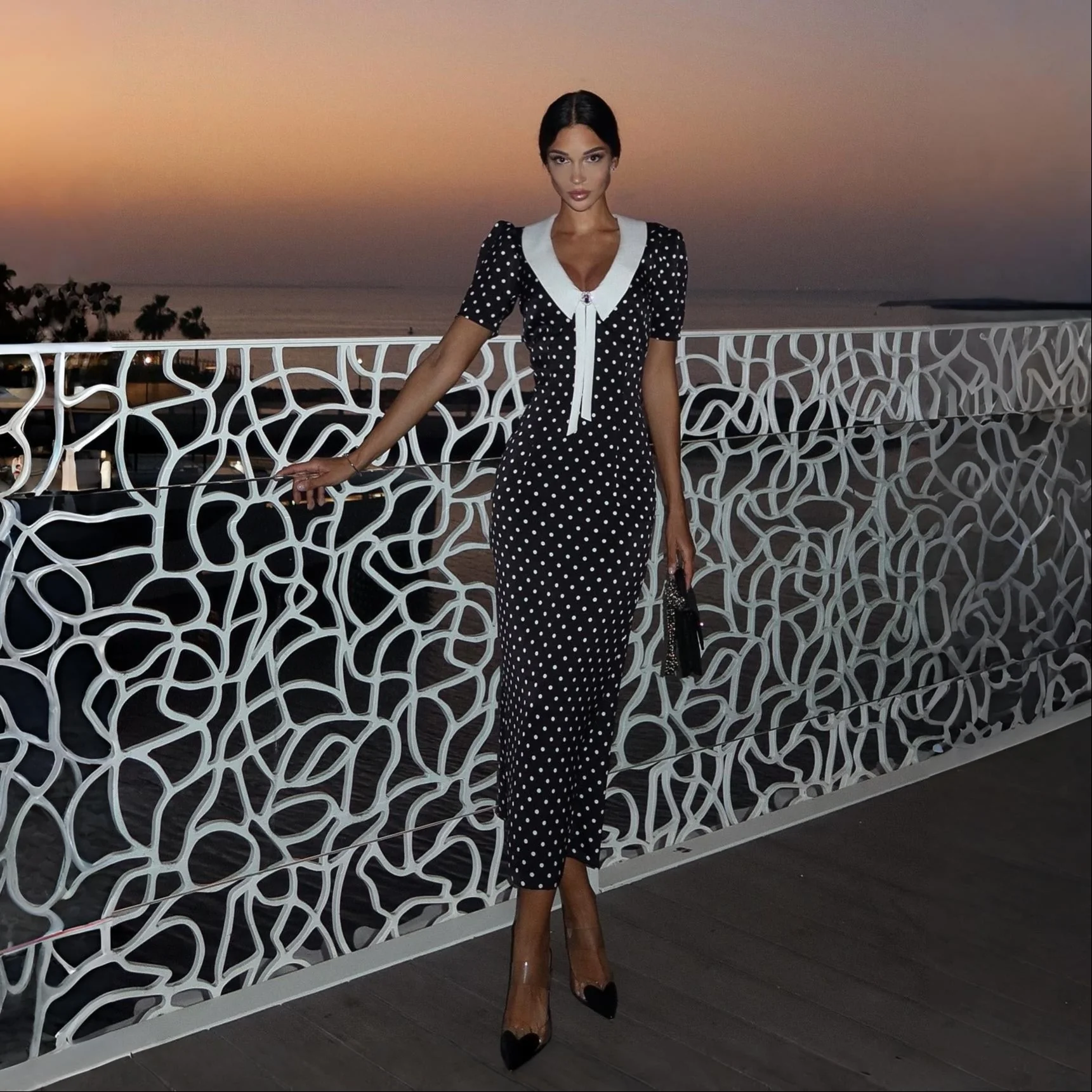 Vintage Polka Dot Midi Dress in Classic Black