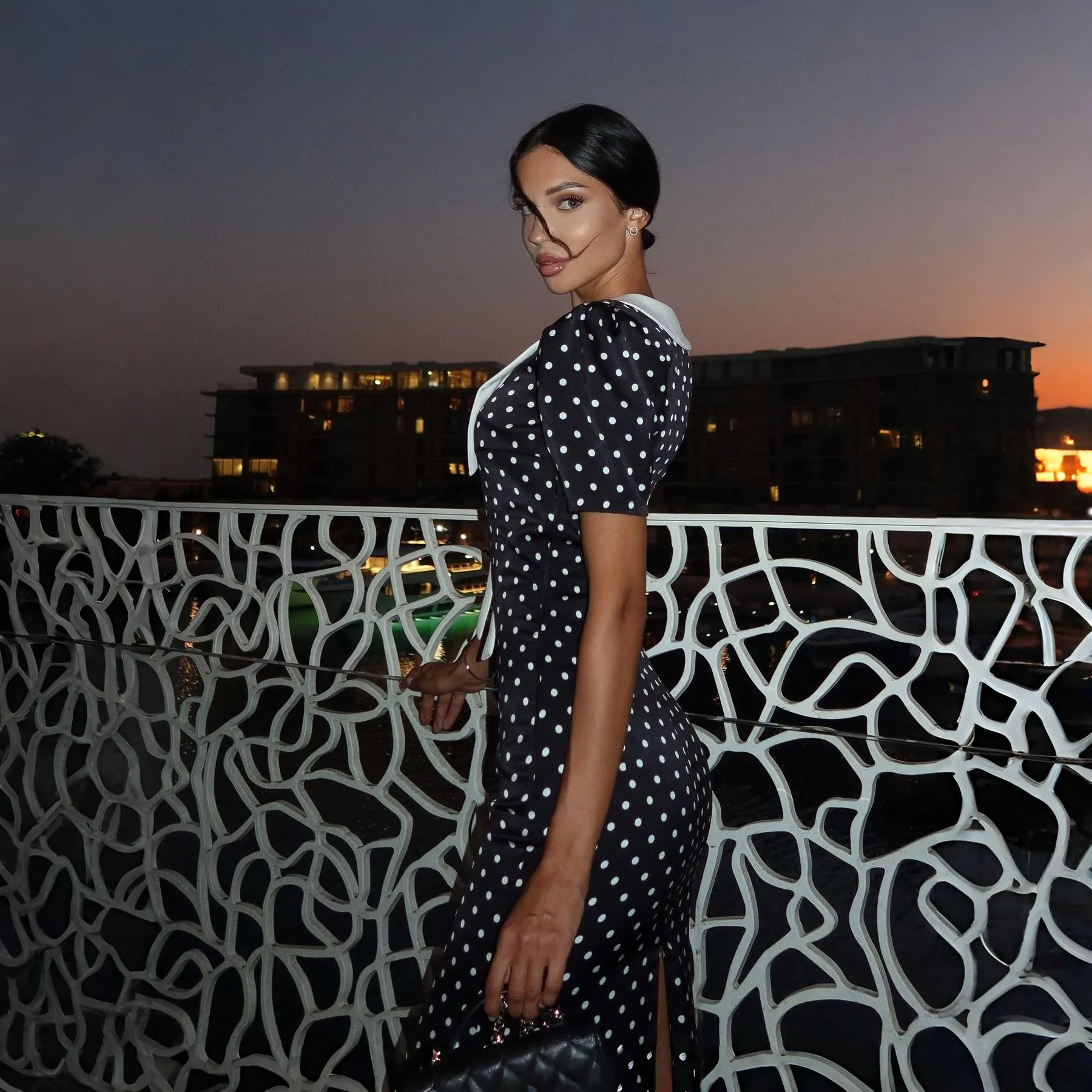 Vintage Polka Dot Midi Dress in Classic Black