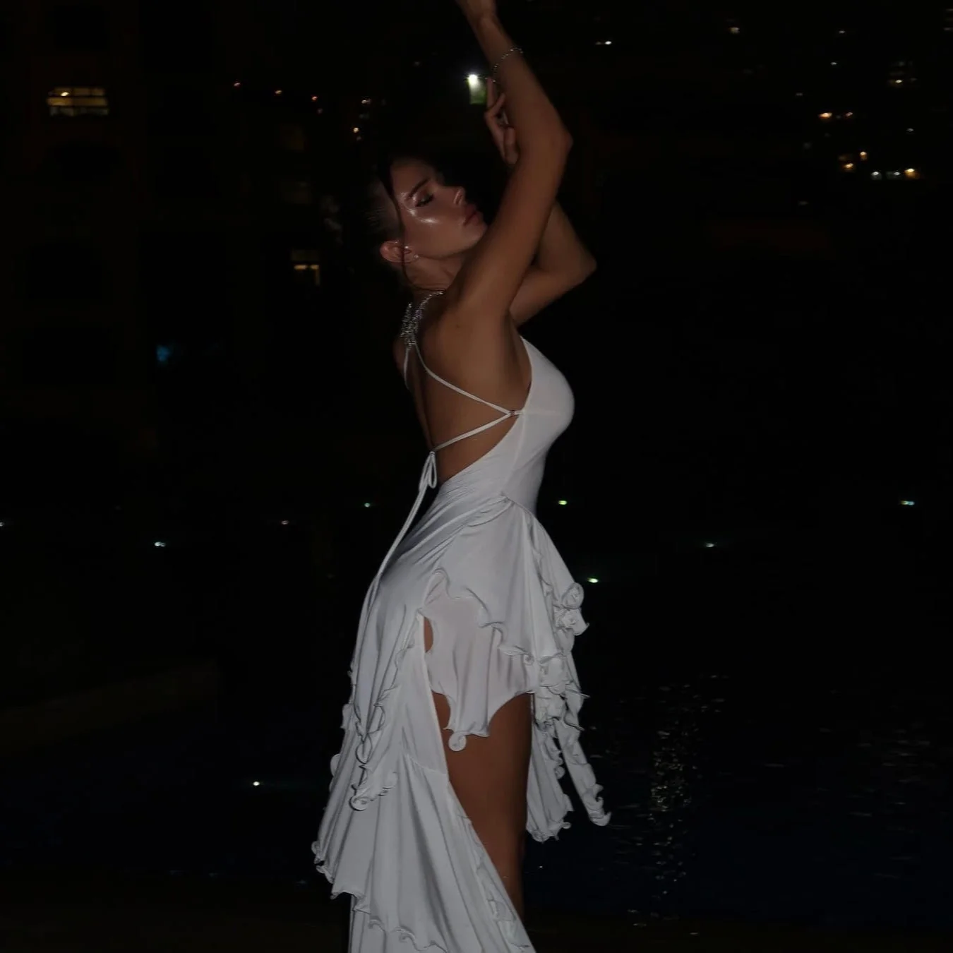 White Sweetheart Neckline Ruffled Midi Dress