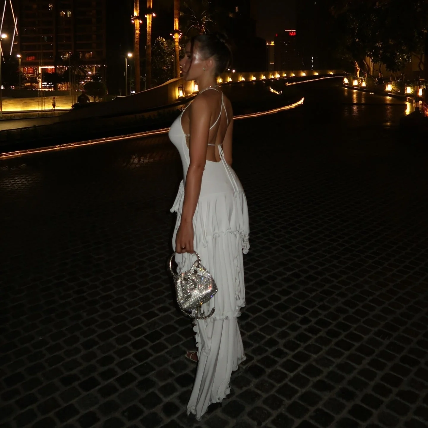 White Sweetheart Neckline Ruffled Midi Dress