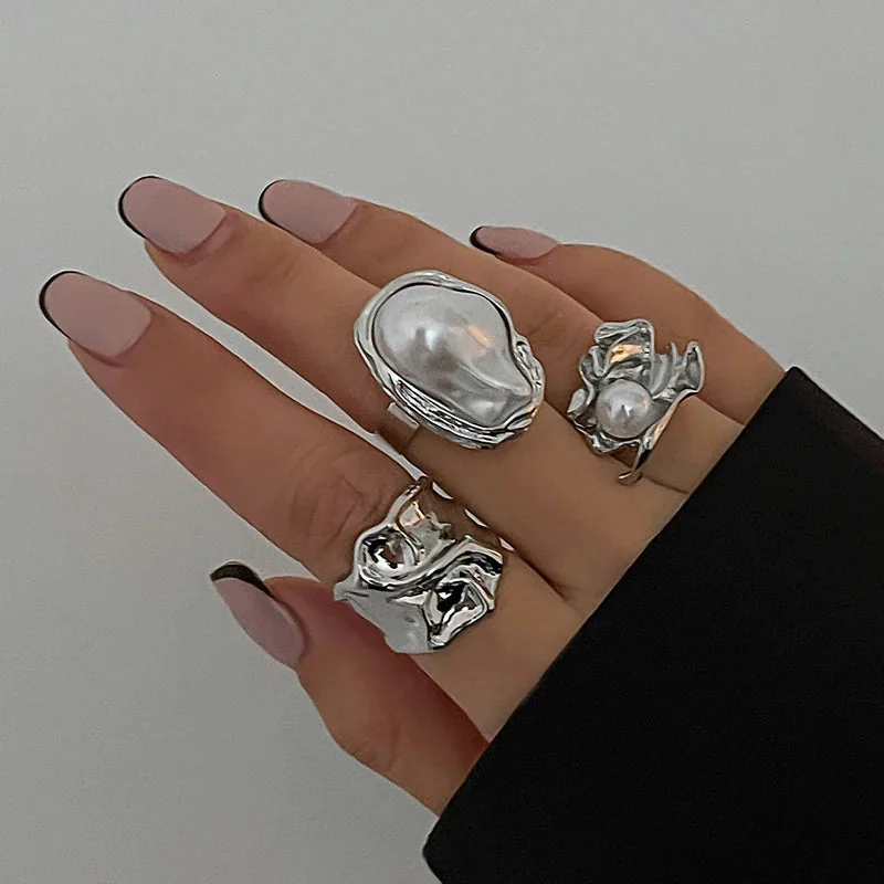 Modern Pearl Texture Ring Set in Silver or Gold